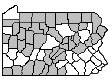 Map of Counties in the Northern Region: Blair, Cambria, Centre, Erie, Lackawanna, Luzerne, Lycoming, Mercer